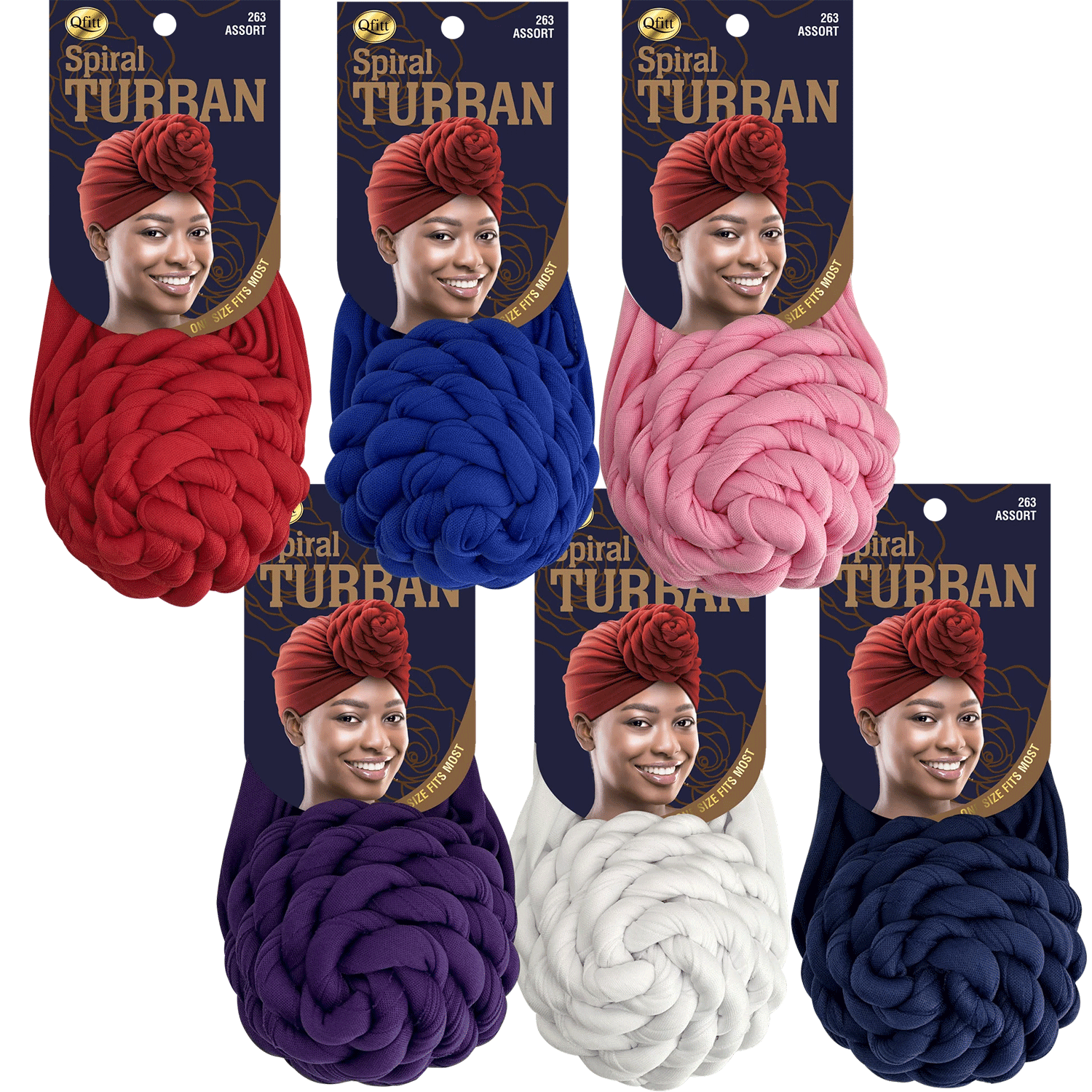 Qfitt Spiral Turban Assorted Color 6/PK