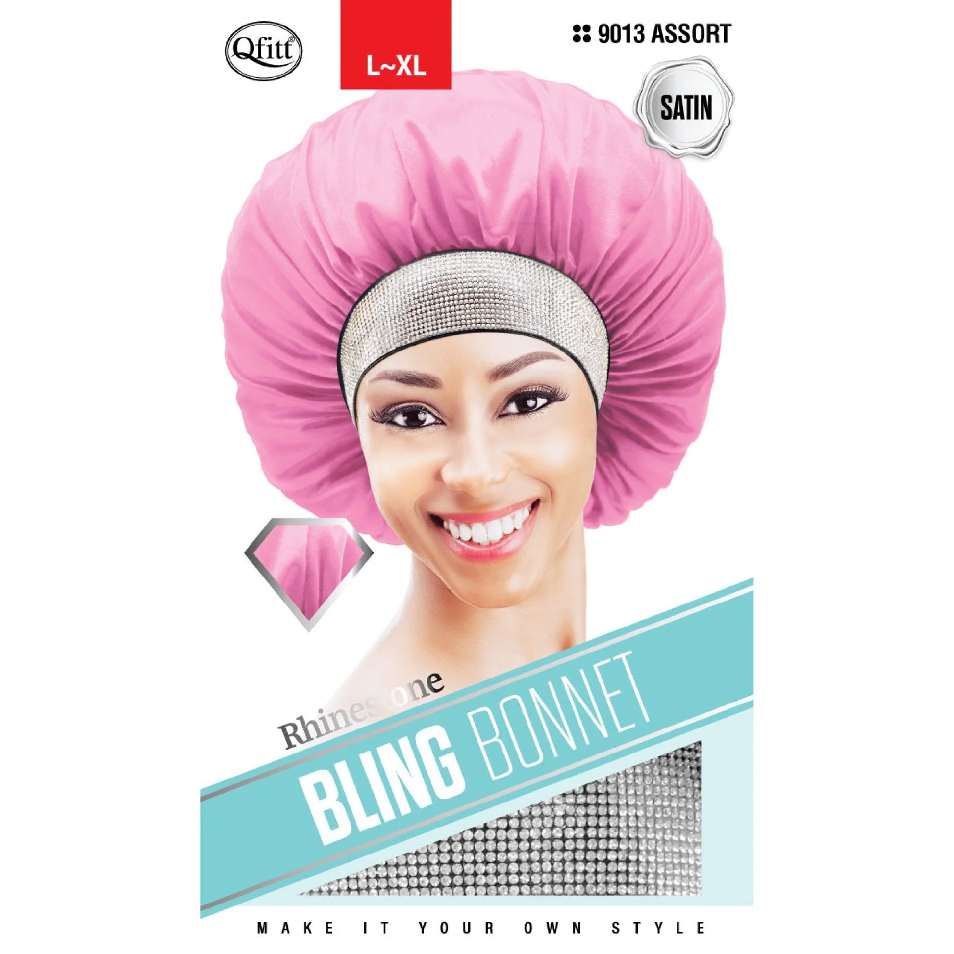 Qfitt-Bling-Bonnet-Satin-Stone-Assorted-ColorLarge-to-X-Large-Pack-of-12