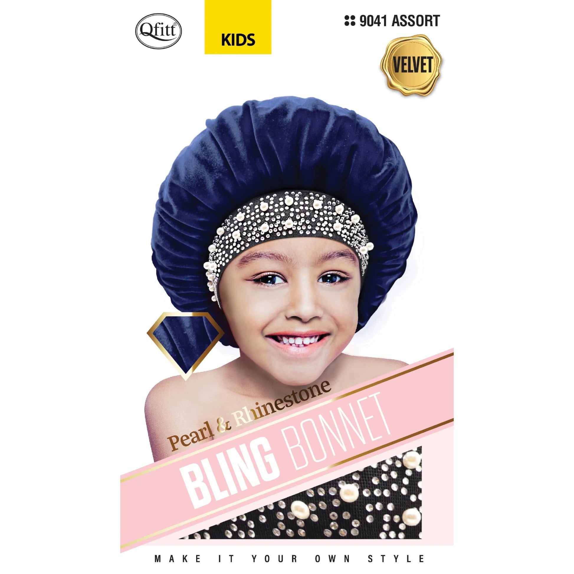 Qfitt-Bling-Bonnet-Velvet-Pearl-AssortKids-12PK