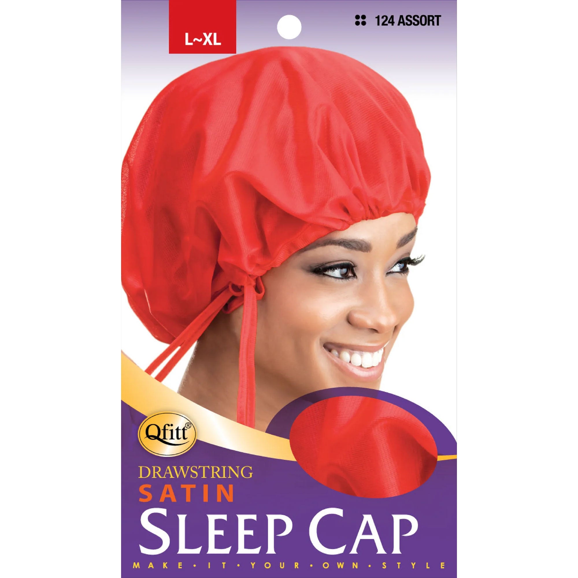 Qfitt-Satin-Sleep-Cap-Drawstring-L-XL-Assorted-Color-12PK
