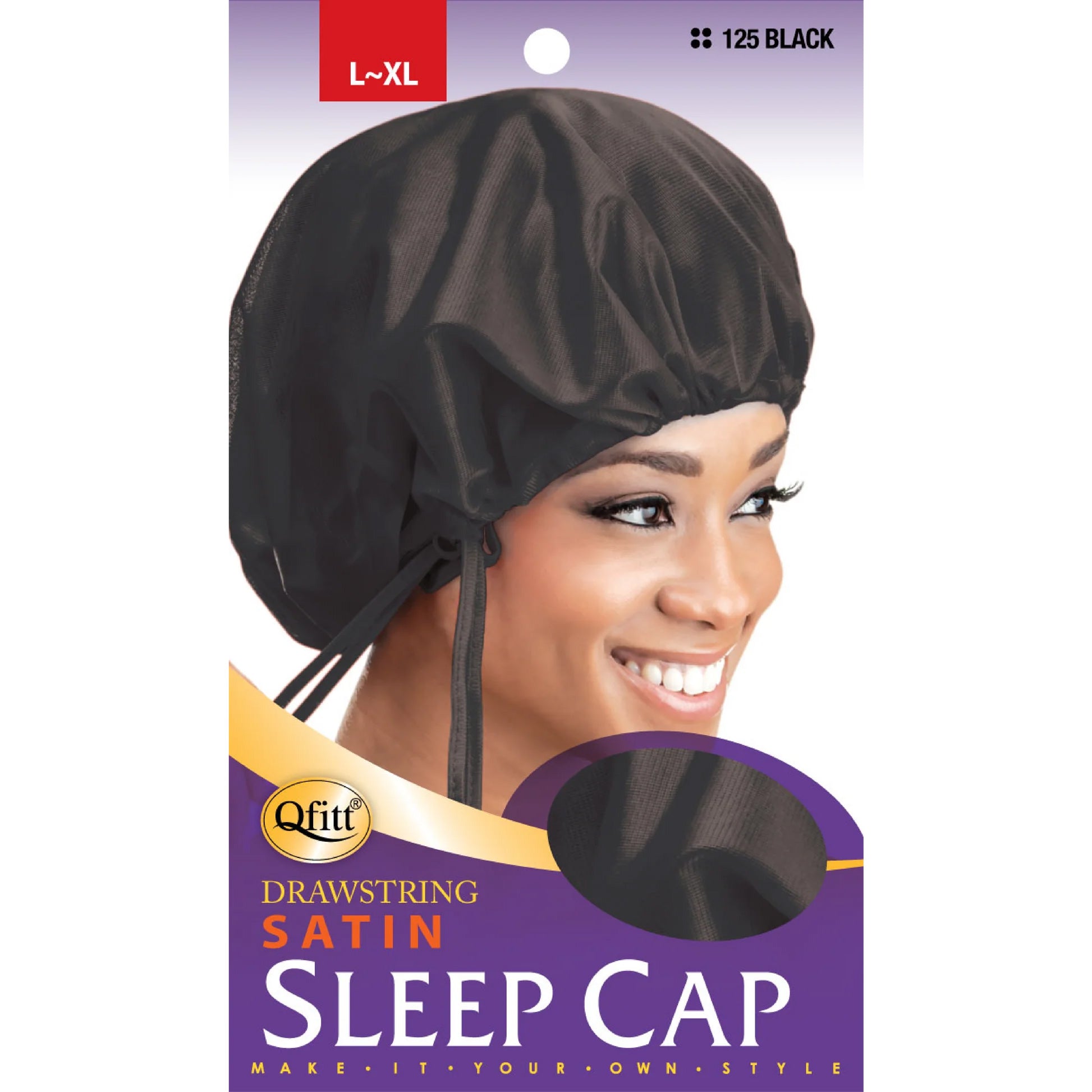 Qfitt-Satin-Sleep-Cap-Drawstring-L-XL-Black