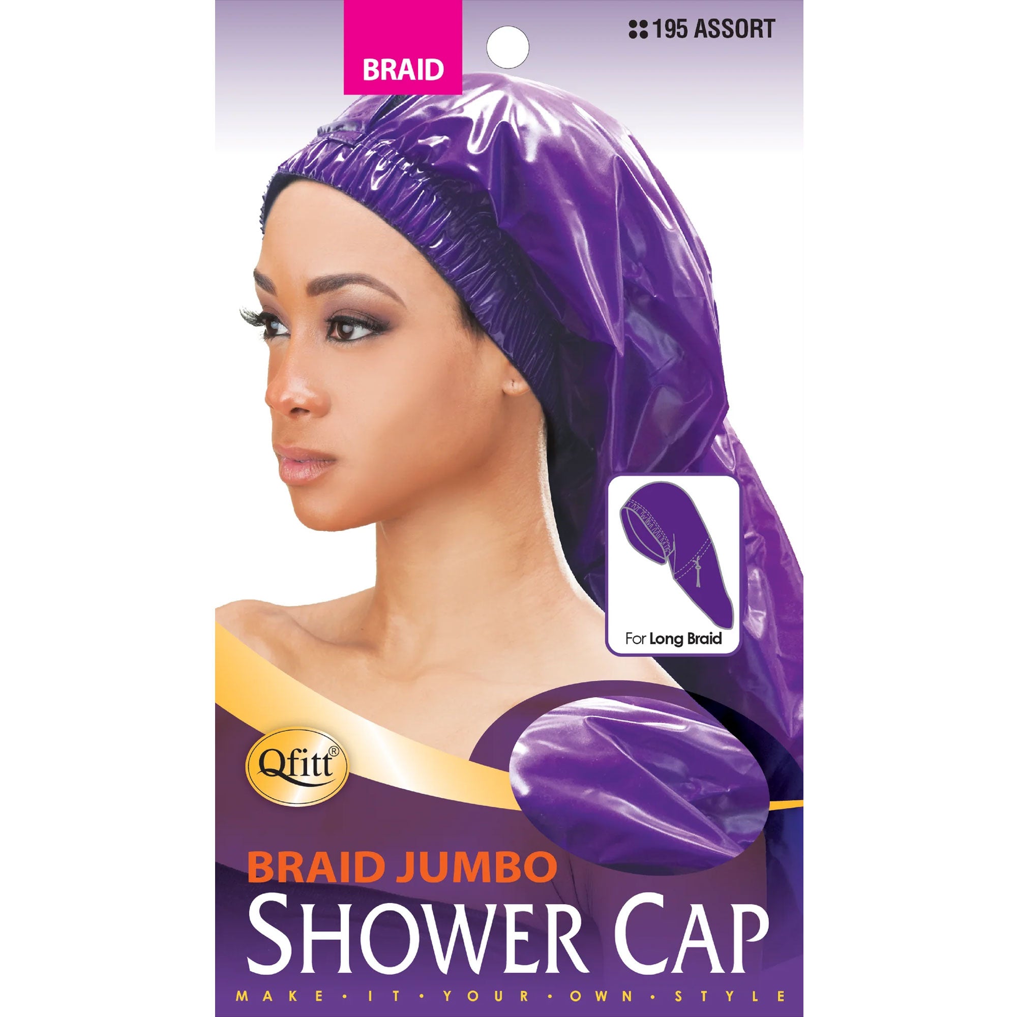 Qfitt-Braid-Shower-Cap-Super-Jumbo-Assorted-Color-12PK