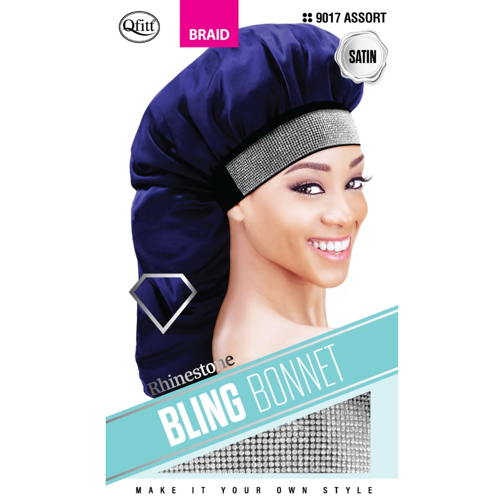 Qfitt-Bling-Bonnet-Satin-Stone-Assorted-Color-Braid-Pack-of-12